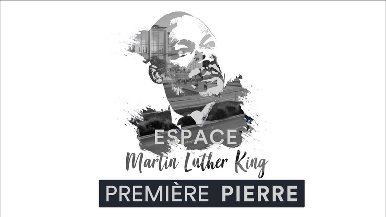 Pose de la première pierre de l'Espace Martin Luther King